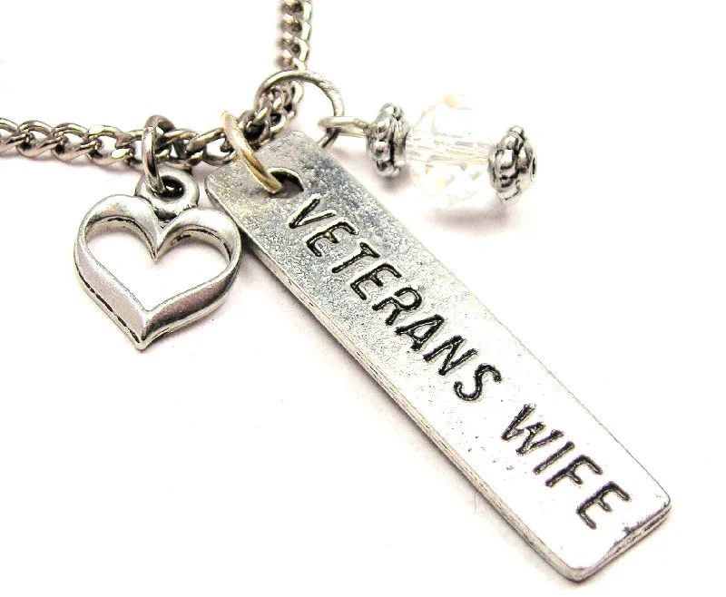 anniversary gift necklaces for women -Veterans Wife Tab Necklace with Small Heart