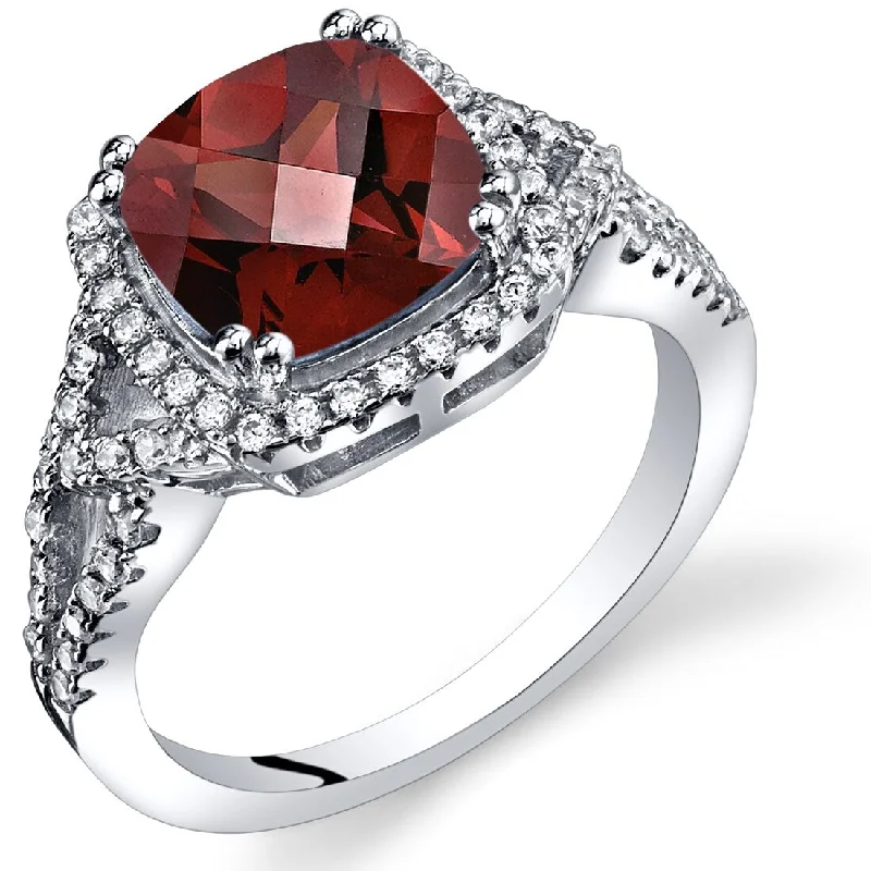 romantic rings for women -Sterling Silver 2.5 ct Garnet Cocktail Ring