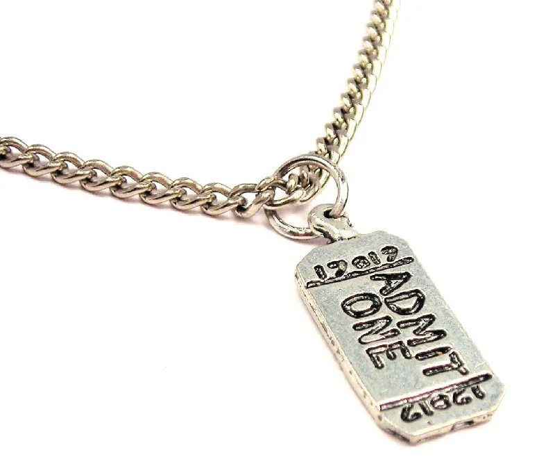 gold heart-shaped necklaces -Admit One Movie Ticket Single Charm Necklace