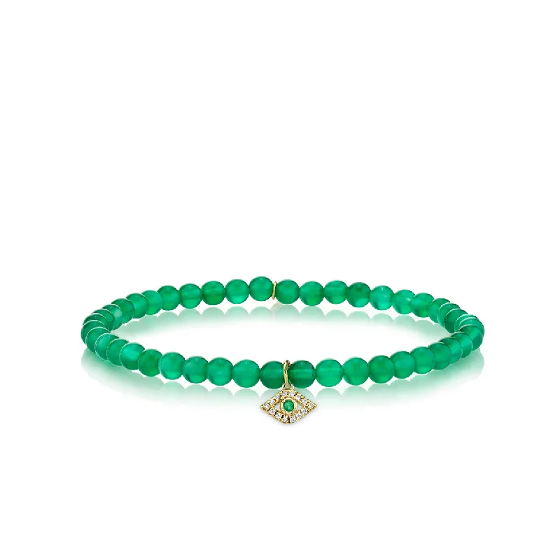 charm bracelets for women -Gold & Diamond Small Eye on Green Onyx