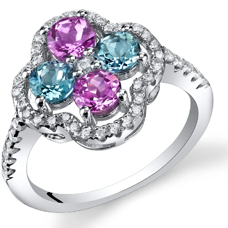 halo engagement rings -Sterling Silver 1.5 ct Created Pink Sapphire Birthstone Ring