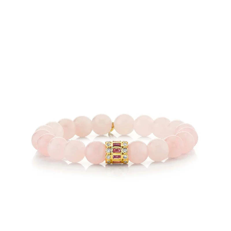 cuff bracelets for women -Gold & Pink Sapphire Rondelle on Rose Quartz