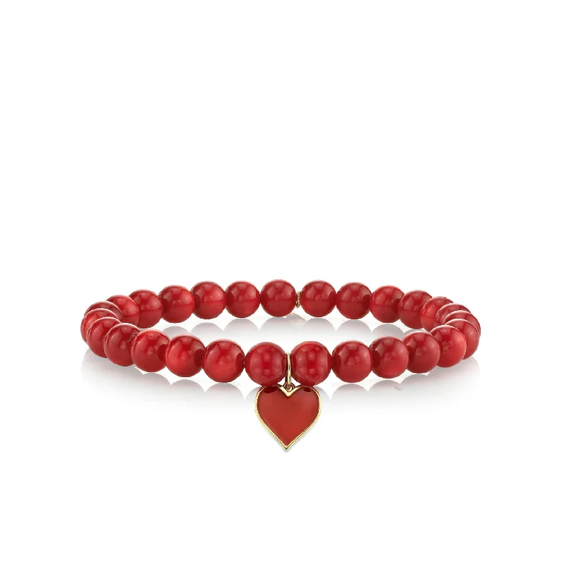 diamond-studded bracelets -Gold & Enamel Small Heart on Red Sea Bamboo