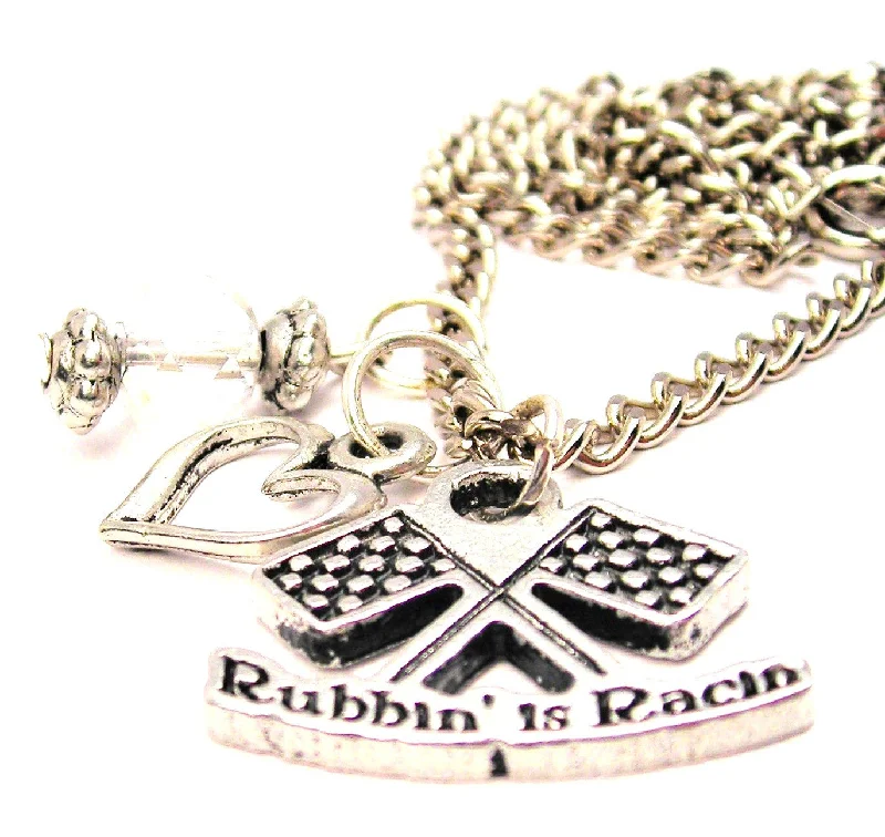 engraved necklaces for women -Rubbin Is Racin Race Flags Necklace with Small Heart