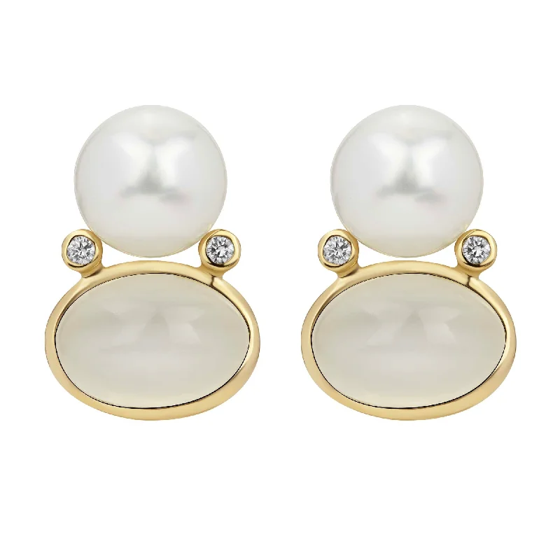 minimalistic earrings for women -Earrings - South Sea Pearl, Moonstone And Diamond