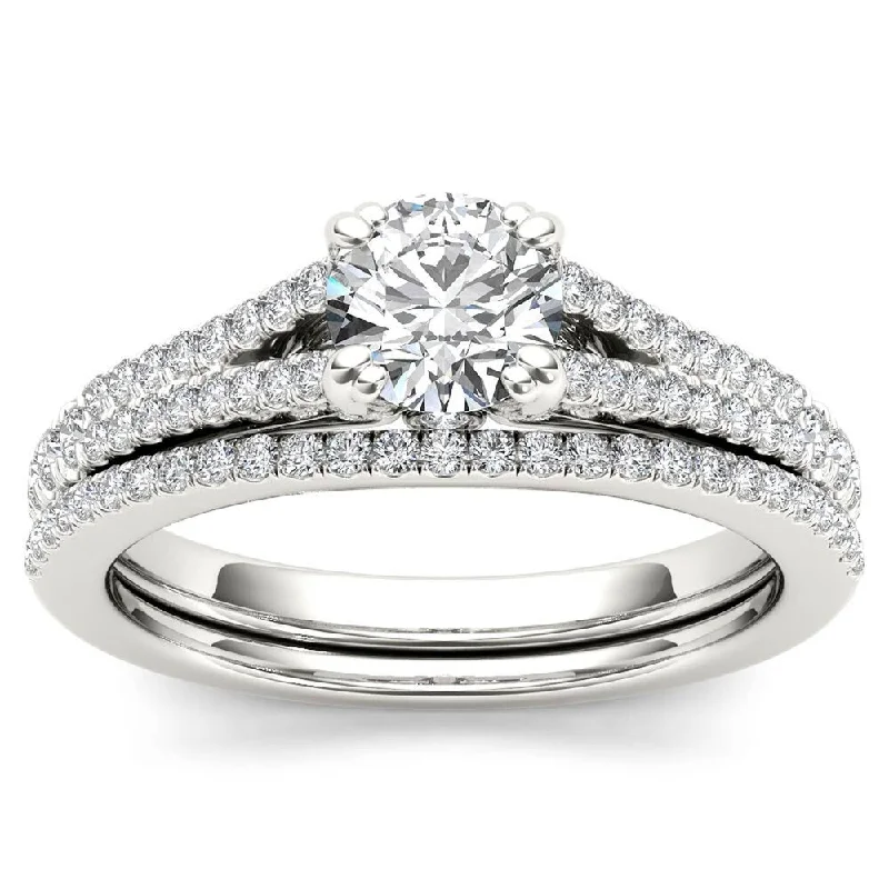 trendy rings for women -De Couer S925 Sterling Silver 1ct TDW Diamond Split Shank Bridal Ring