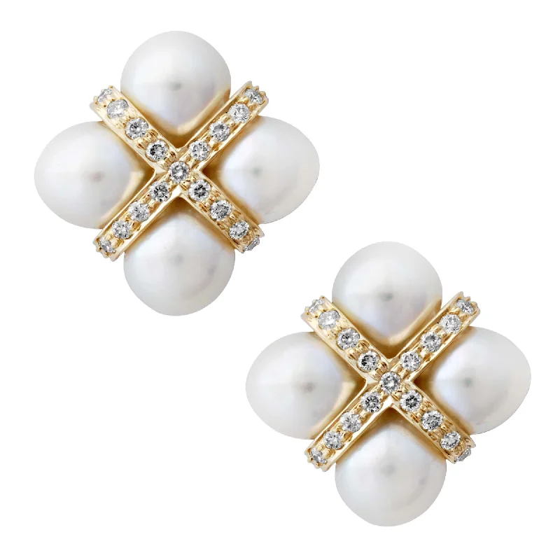 antique drop earrings for women -Earrings-Pearl and Diamond