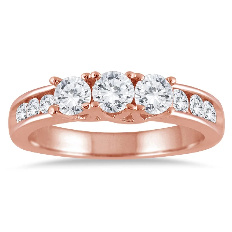 engagement rings for brides -Marquee 10k Rose Gold 1ct TDW Diamond Three-stone Ring