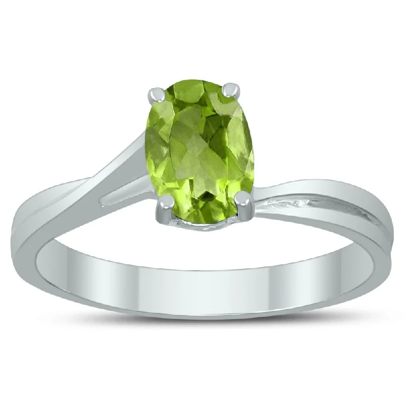 unique rings for women -Solitaire Oval 7X5MM Peridot Gemstone Twist Ring in 10K White Gold