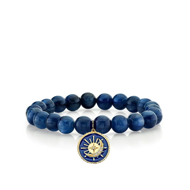 luxury bangles for women -Gold & Diamond Sun & Moon Medallion on Kyanite