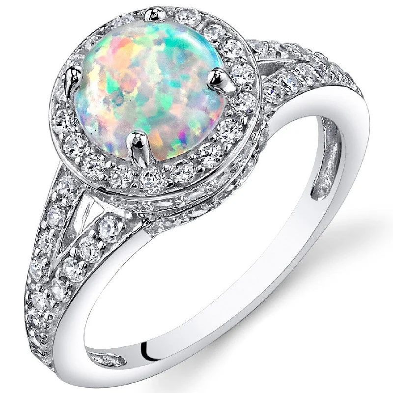 art deco rings for women -Sterling Silver 1.25 ct White Opal Halo Ring