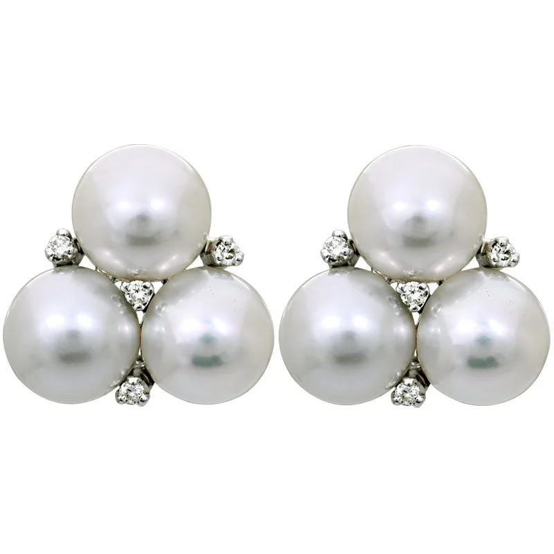 long drop earrings for women -Earrings-South Sea Pearl and Diamond