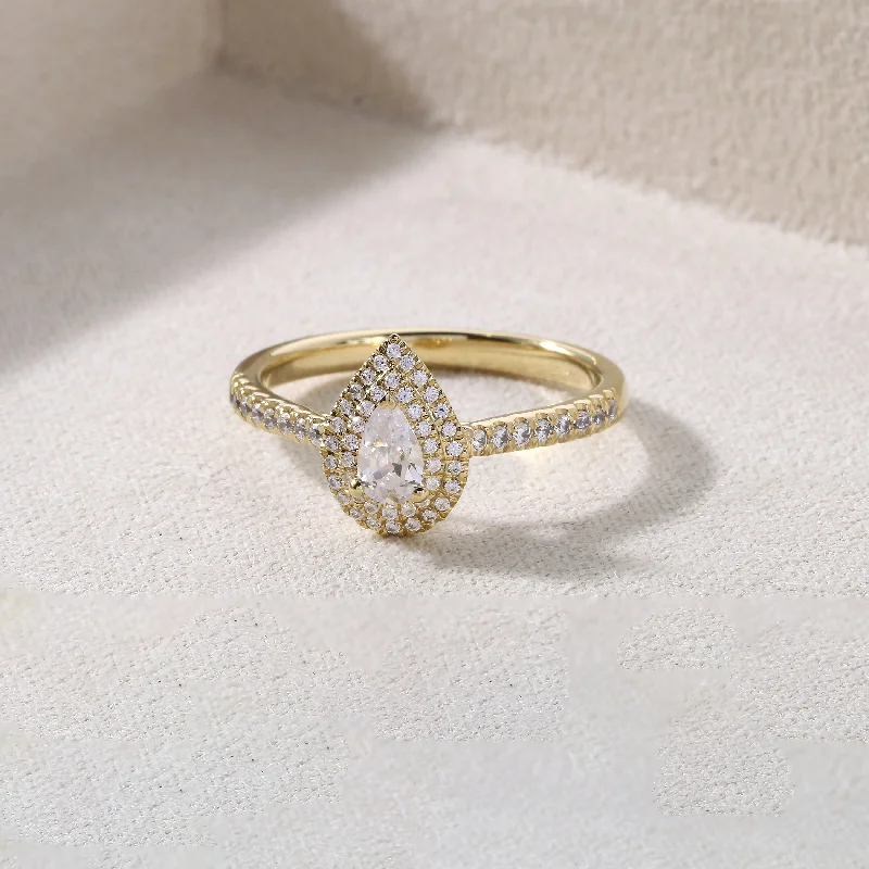 wedding rings with gemstones -1/2ct TDW Pear Diamond Double Halo Ring in 10k Gold by De Couer