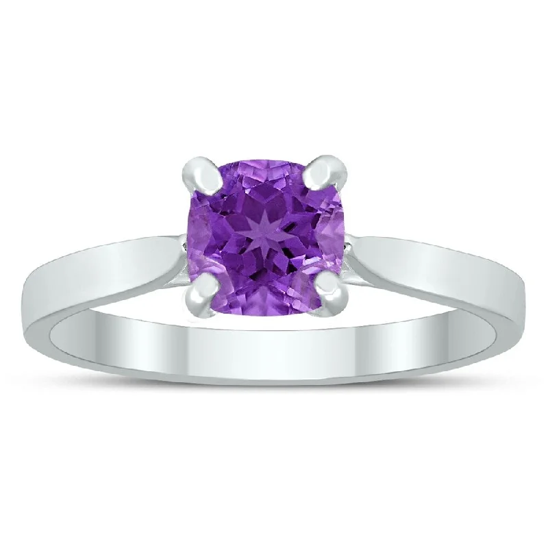 personalized rings for women -Square Princess Cut 6MM Amethyst Solitaire Ring in 10K White Gold