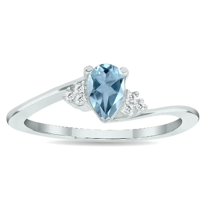 anniversary rings with gemstones -Women's Aquamarine and Diamond Tierra Ring in 10K White Gold