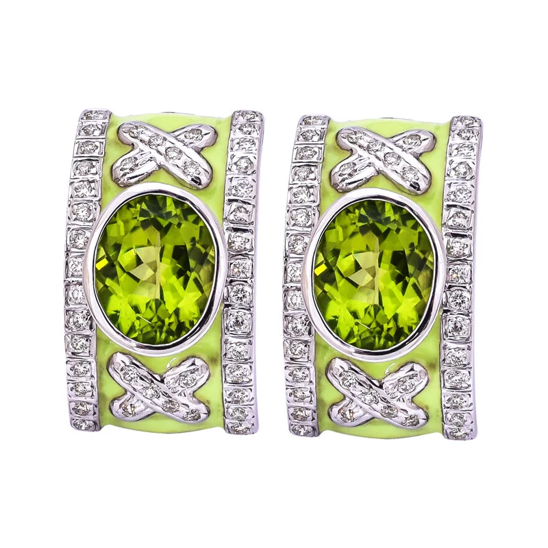 vintage drop earrings -Earrings- Peridot and Diamond (Enamel)