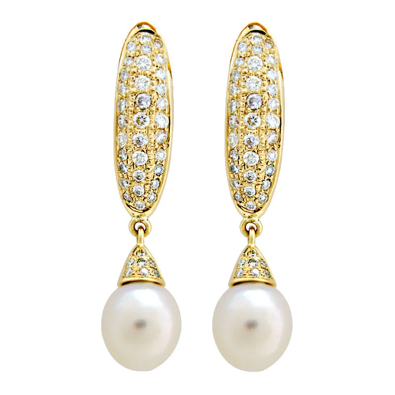 clip-on earrings for women -Earrings-South Sea Pearl and Diamond