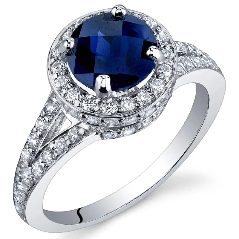 simple wedding rings for women -Sterling Silver 1.75 ct Created Sapphire Halo Ring