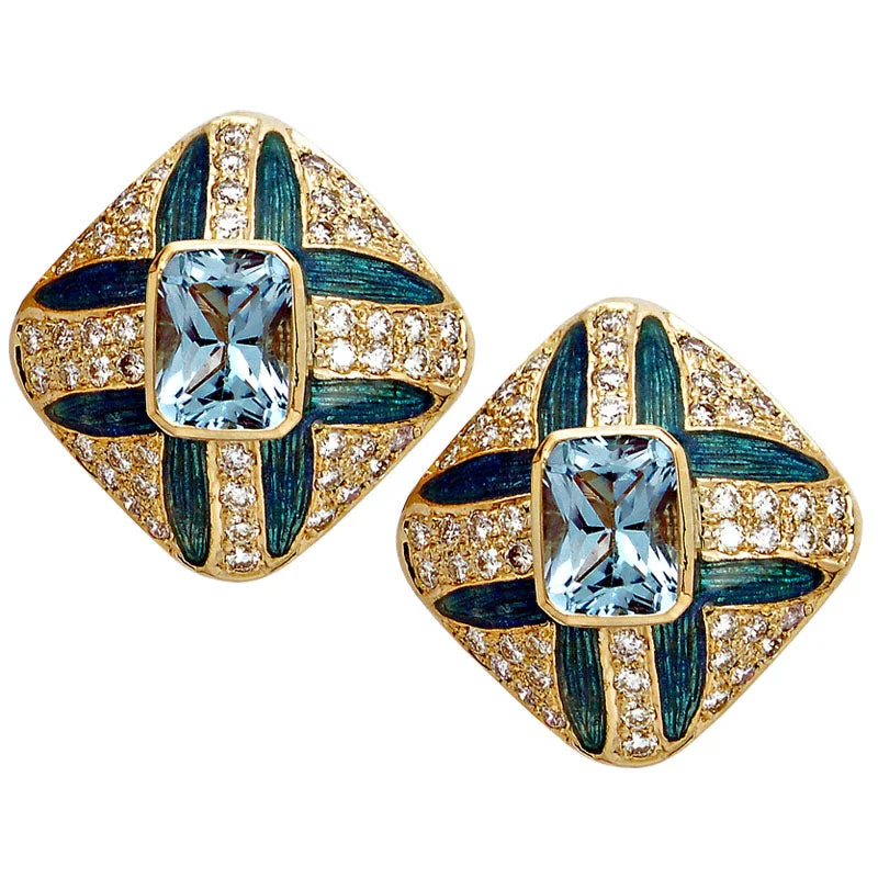 fashion statement earrings -Earrings- Blue Topaz And Diamond (Enamel)