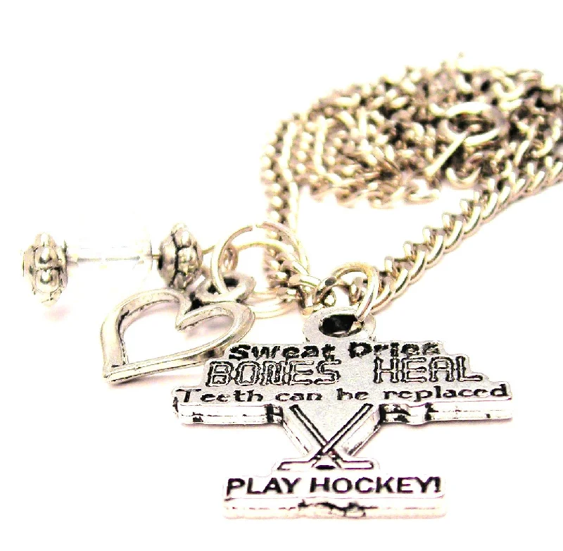 dainty gold necklaces for women -Sweat Dries Bones Heal Teeth Can Be Replaced Play Hockey Necklace with Small Heart