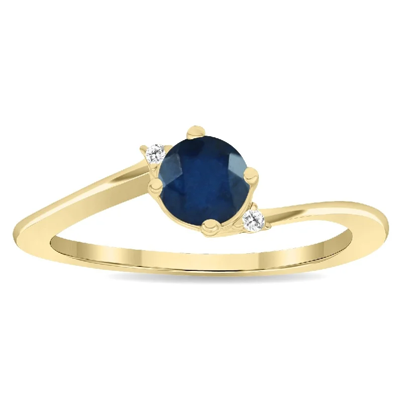 custom name rings for women -Women's Round Shaped Sapphire and Diamond Wave Ring in 10K Yellow Gold