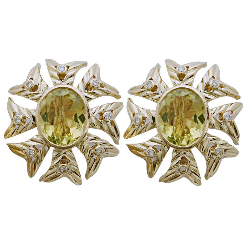 luxury gold earrings for women -Earrings- Lemon Quartz And Diamond