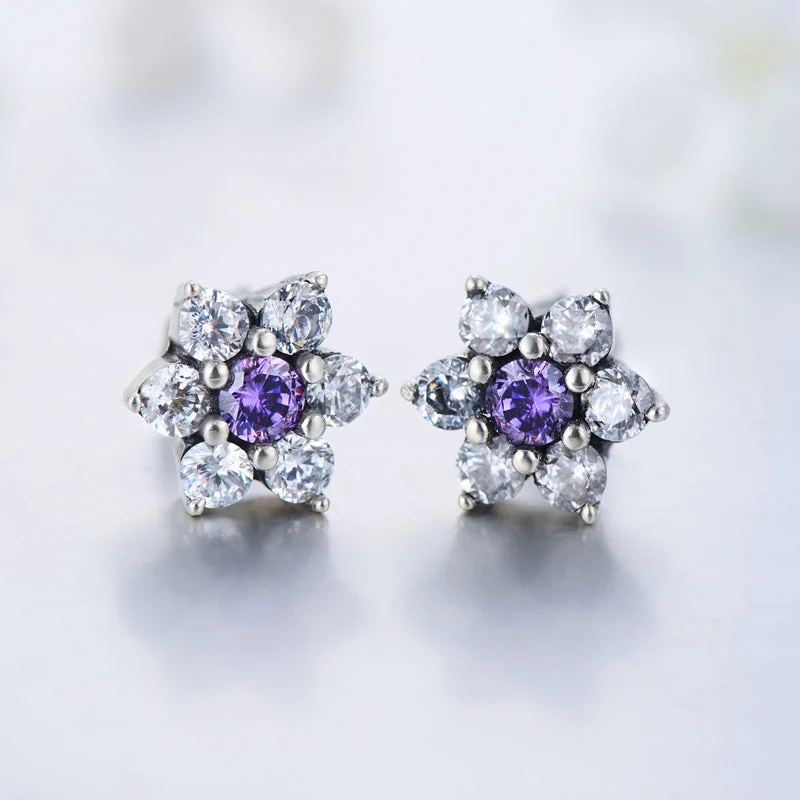 luxury diamond earrings for women -Cute 6 Petal Flower Earrings Stud