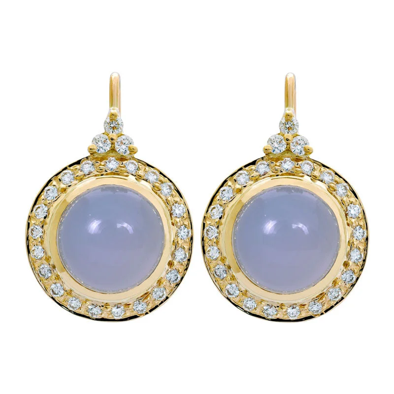 elegant pearl drop earrings -Earrings- Chalcedony and Diamond