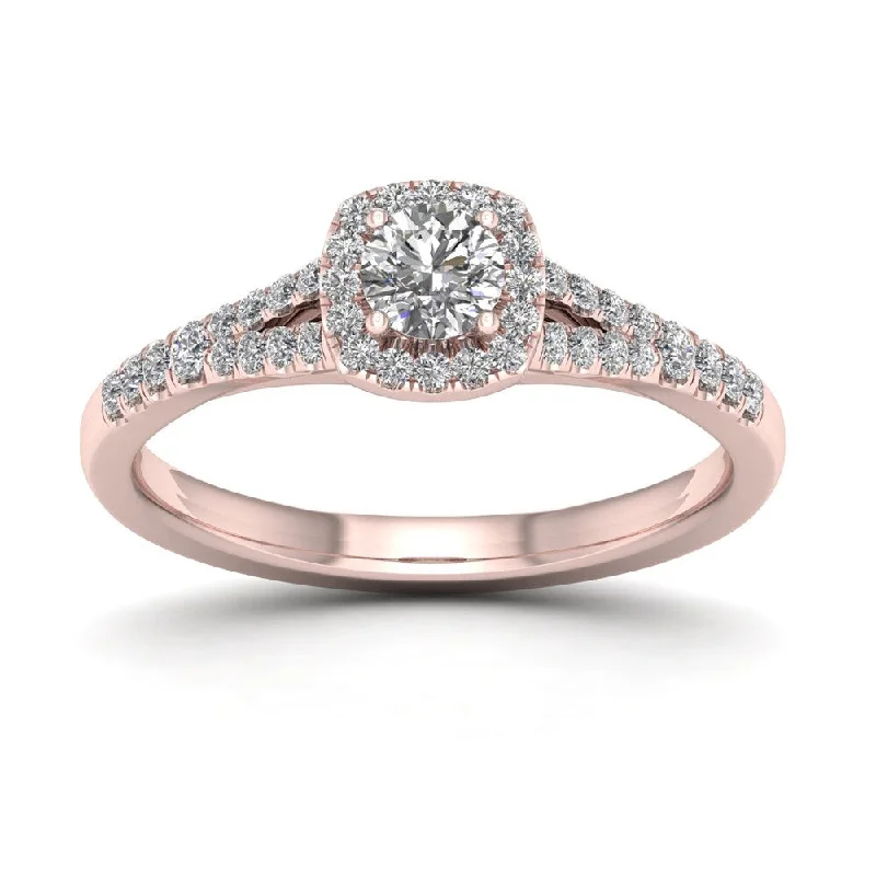 wedding bands for women -De Couer IGI Certified 1/2ct TDW Diamond Halo Ring - Pink