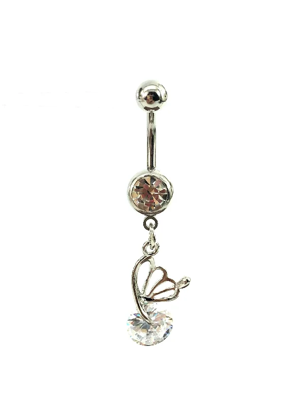 personalized rings for women -Stainless steel curve bar gem belly ring, SKU# 9-1