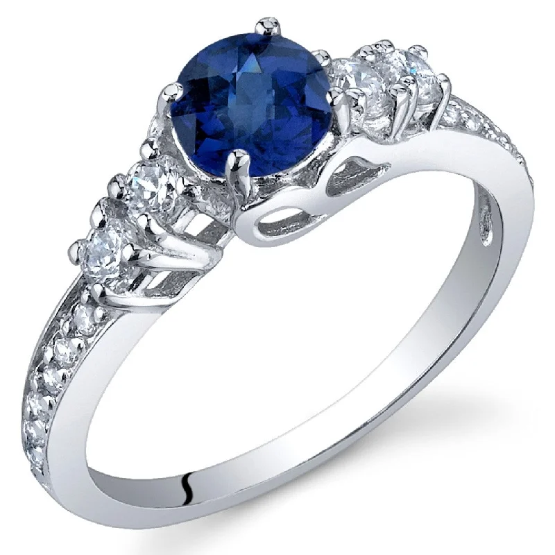 vintage wedding rings for women -Sterling Silver 0.75 ct Created Sapphire Birthstone Ring