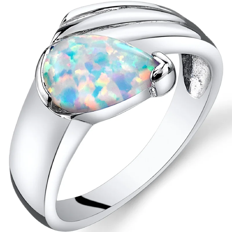 wedding bands for women -Sterling Silver 0.75 ct White Opal Ring