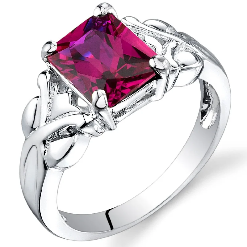 heart diamond rings for women -Sterling Silver 3 ct Created Ruby Solitaire Ring