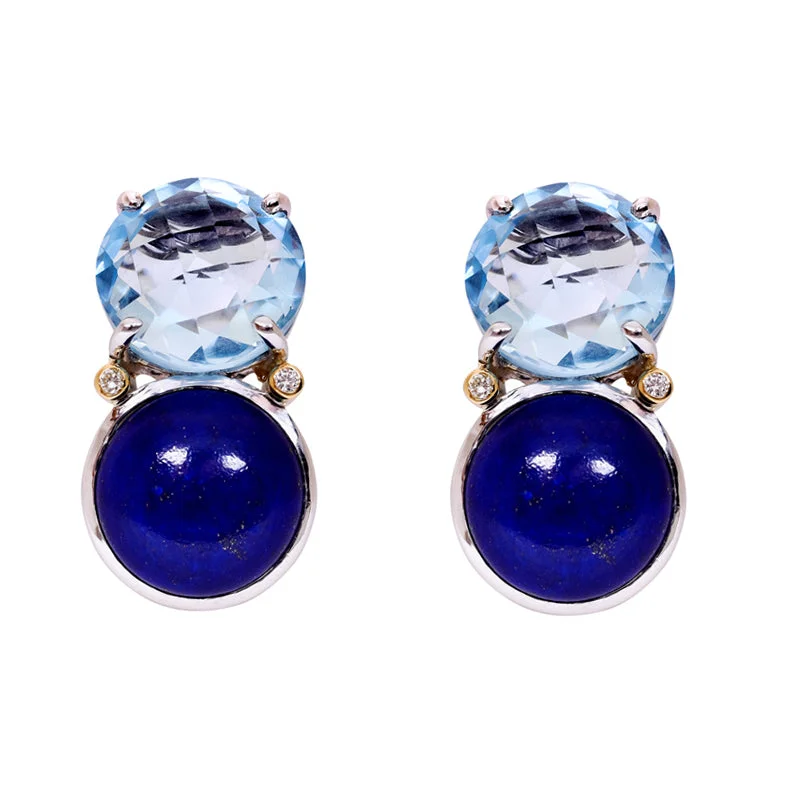 silver hoop earrings for women -Earrings- Lapis Lazuli, Blue Topaz and Diamond