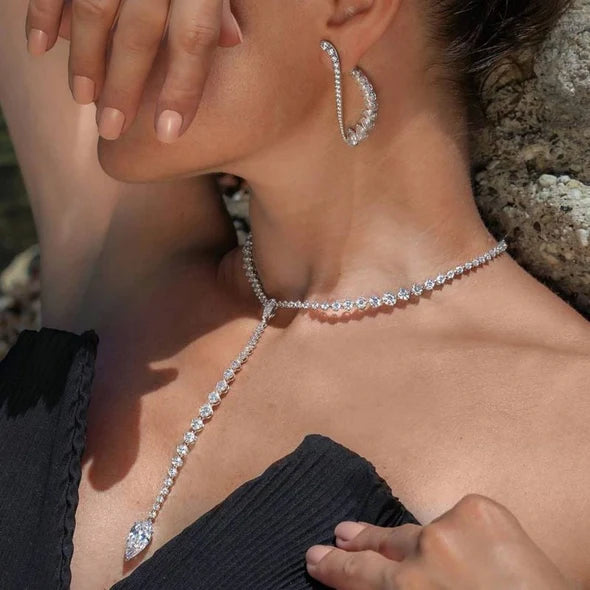 long earrings for women -Round Cut White Sapphire Necklace & Earrings Set