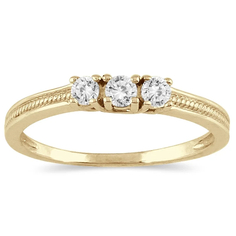 wedding bands with diamonds -Marquee 1/4 Carat TW Diamond 3 stone Ring in 10K Yellow Gold