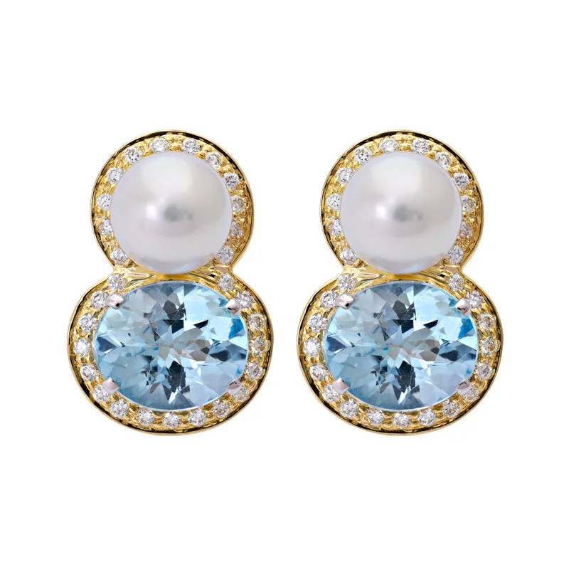 chunky earrings for women -Earrings- Blue Topaz, South Sea Pearl and Diamond