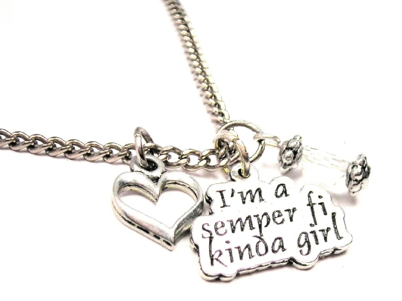 personalized gold necklaces -I'm A Semper Fi Kinda Girl Necklace with Small Heart