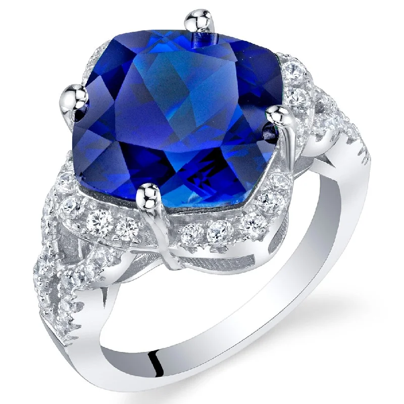 classic rings for women -Sterling Silver 7.5 ct Created Sapphire Halo Ring