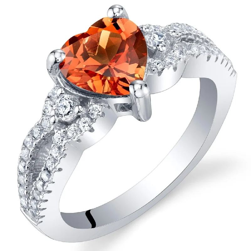 gold wedding bands for women -Sterling Silver 1.5 ct Created Padparadscha Sapphire Birthstone Ring