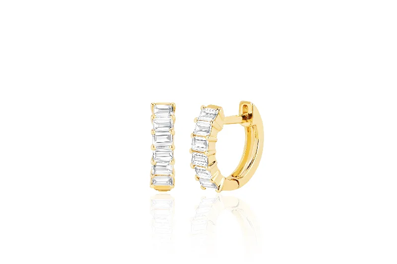 women's silver earrings -Prong Set Diamond Baguette Huggie Earring