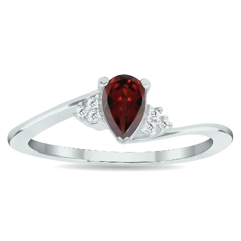 luxury diamond wedding rings -Women's Garnet and Diamond Tierra Ring in 10K White Gold