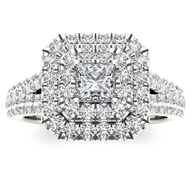 personalized wedding rings -De Couer 14k White Gold 1 1/2ct TDW Diamond Halo Ring