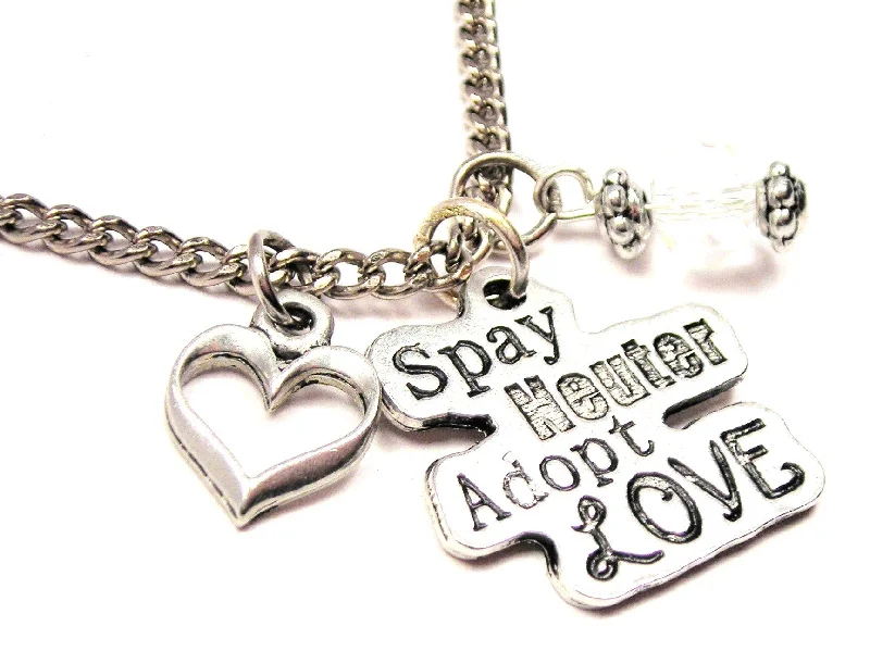 vintage necklaces for women -Spay Neuter Adopt Love Necklace with Small Heart