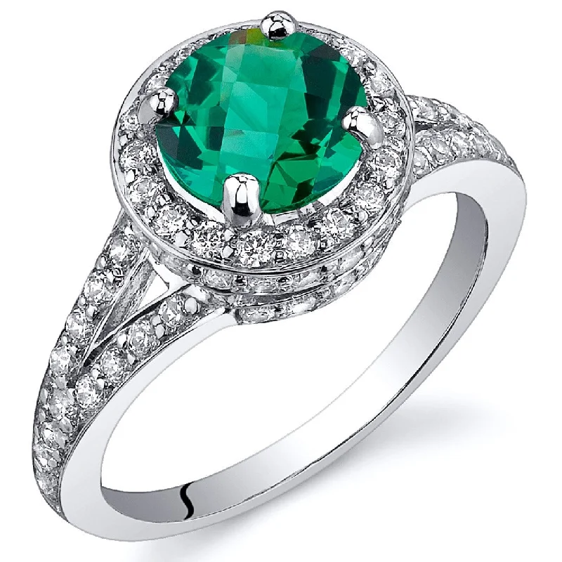 silver rings for women -Sterling Silver 1.25 ct Created Emerald Halo Ring