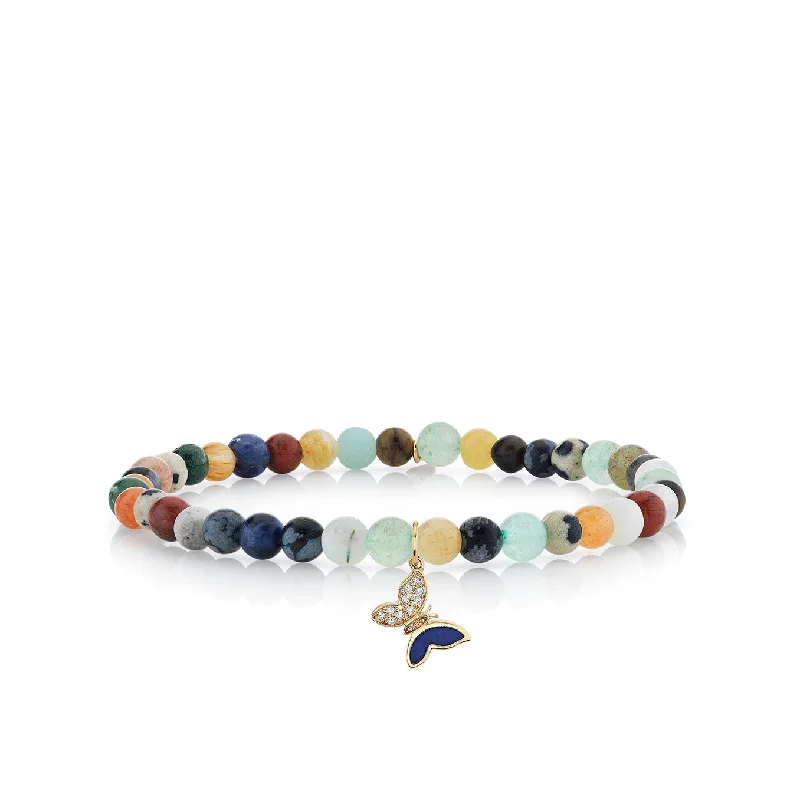 beaded bracelets for women -Gold & Diamond Tiny Butterfly on Semi Precious Stones