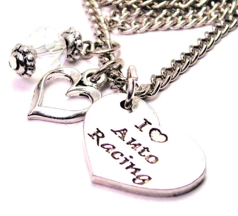 classic necklaces for women -I Love Auto Racing Heart Necklace with Small Heart