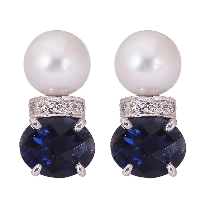 luxury ear cuffs -Earrings- Pearl, Iolite and Diamond