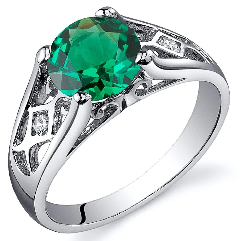 gemstone rings for women -Sterling Silver 1.25 ct Created Emerald Solitaire Ring