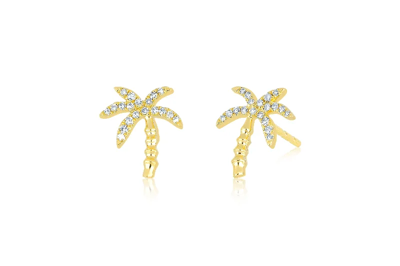 fancy earrings for women -Diamond Wild Palm Stud Earring